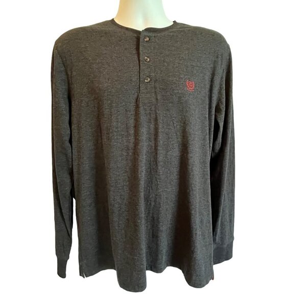 Chaps Charcoal Gray Long Sleeve Jersey Henley Shirt Men's Medium - Picture 2 of 8